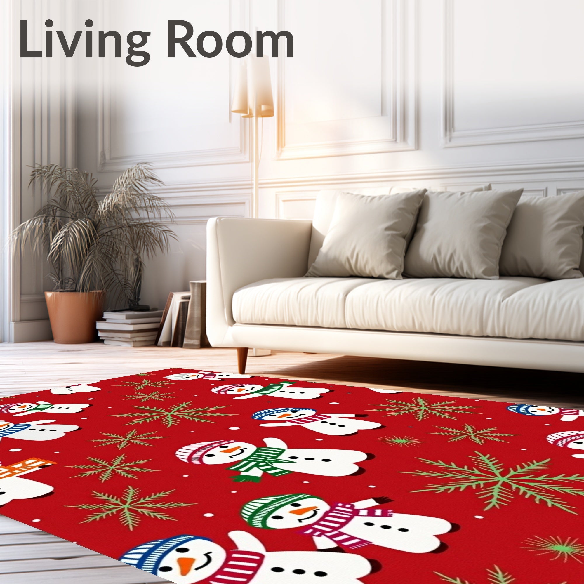 Animated Snowmen with Green Snowflakes Design Rug