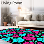 Bright Pink Aqua Floral Botanical Rug