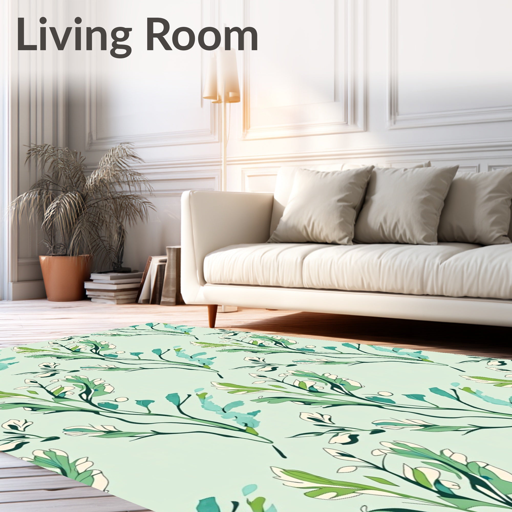 Botanical Stem Leaf Pattern Rug