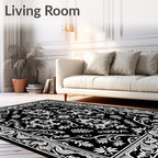 Classic Black White Floral Damask Rug