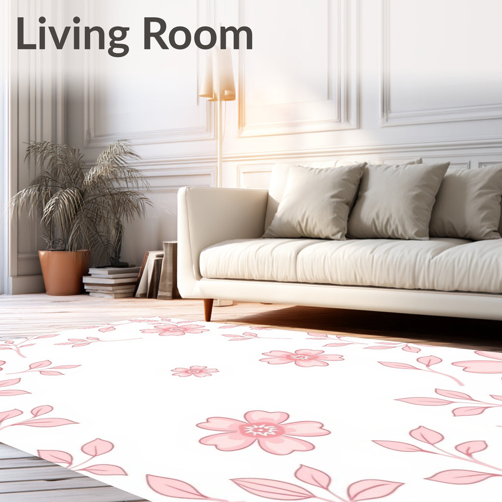 Feminine Pink Floral Branch Design Rug