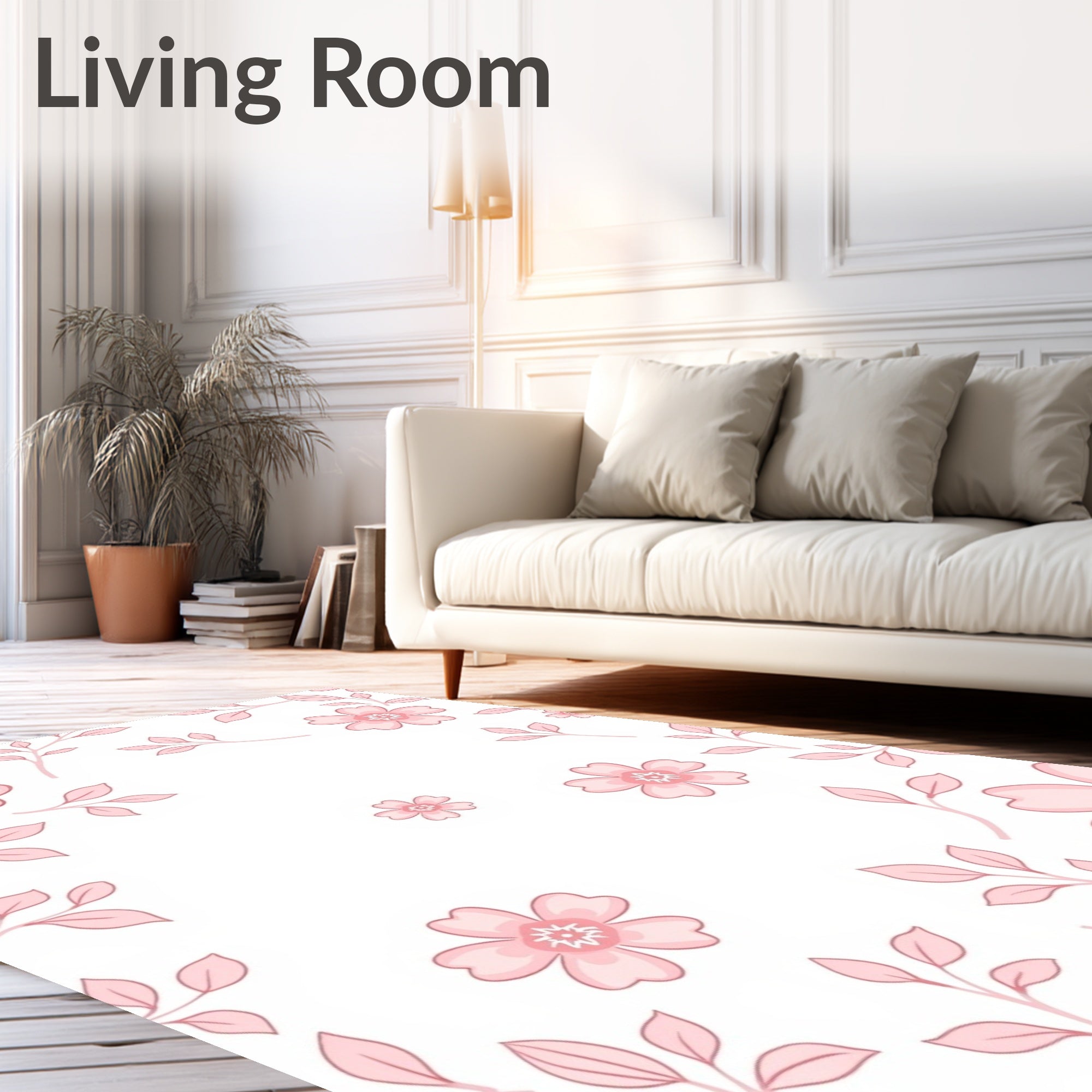 Feminine Pink Floral Branch Design Rug