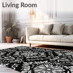 Classic Black White Floral Damask Rug