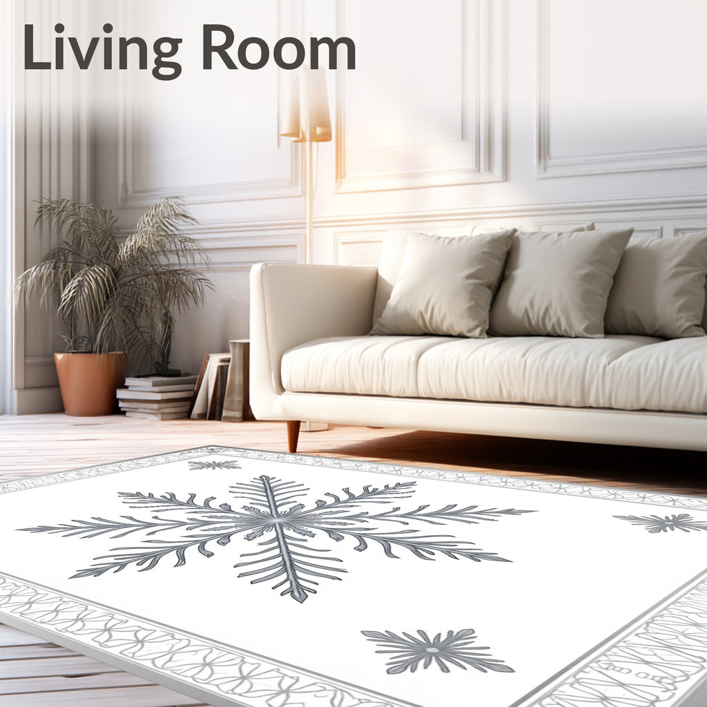 Elegant Snowflake Patterned Border Rug