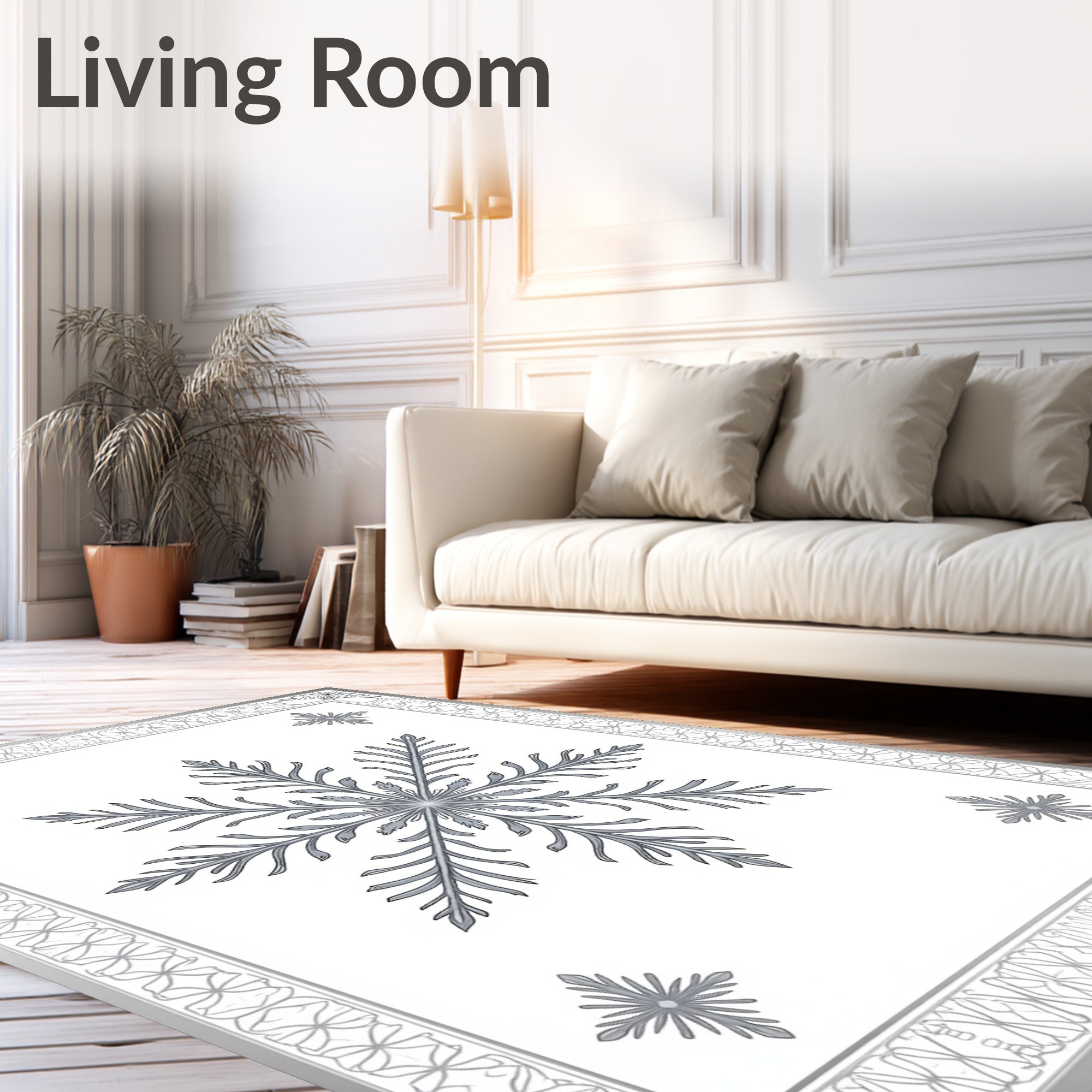 Elegant Snowflake Patterned Border Rug