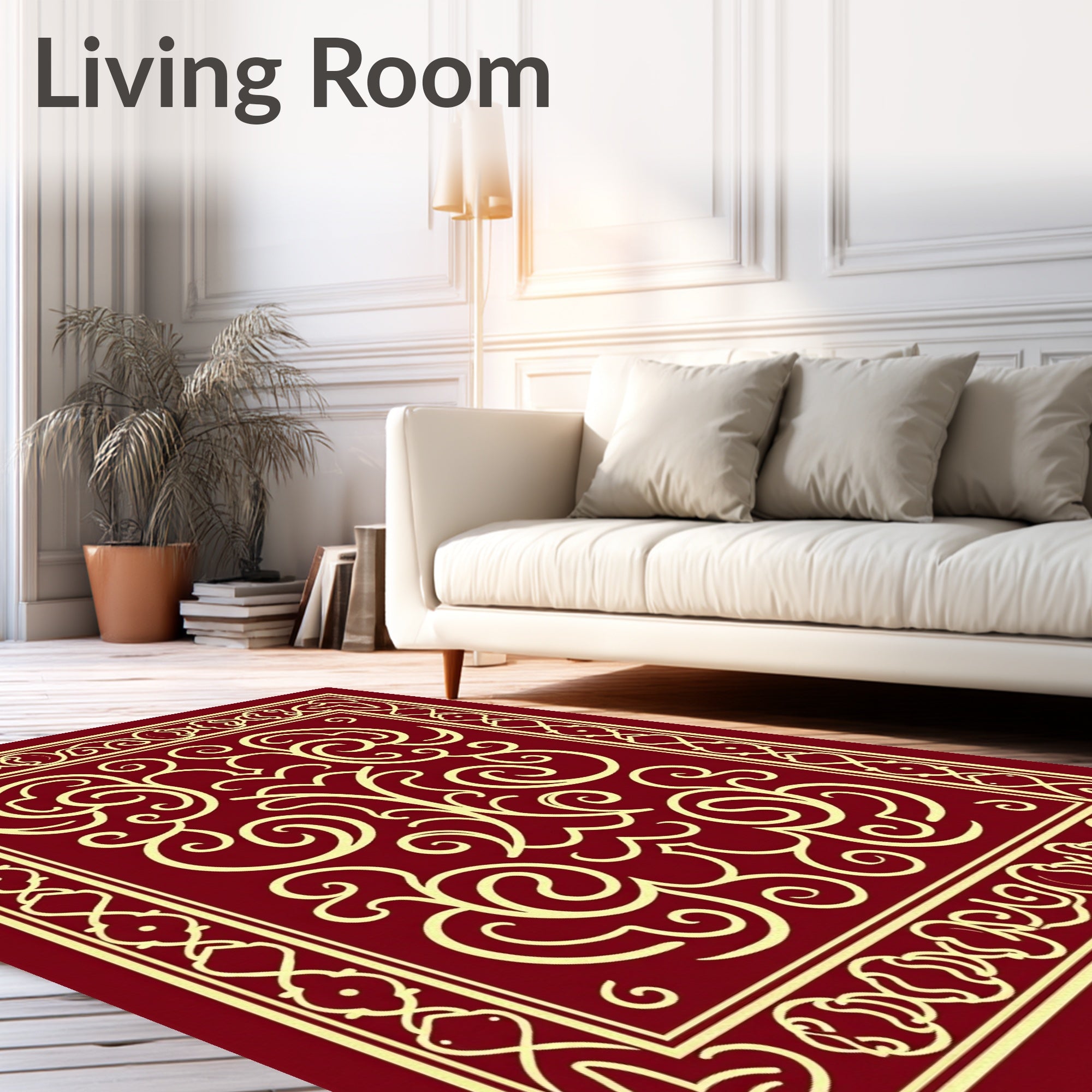 Ornate Red Gold Scrollwork Design Rug