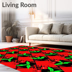 Red Black Gingham Holly Pattern Rug