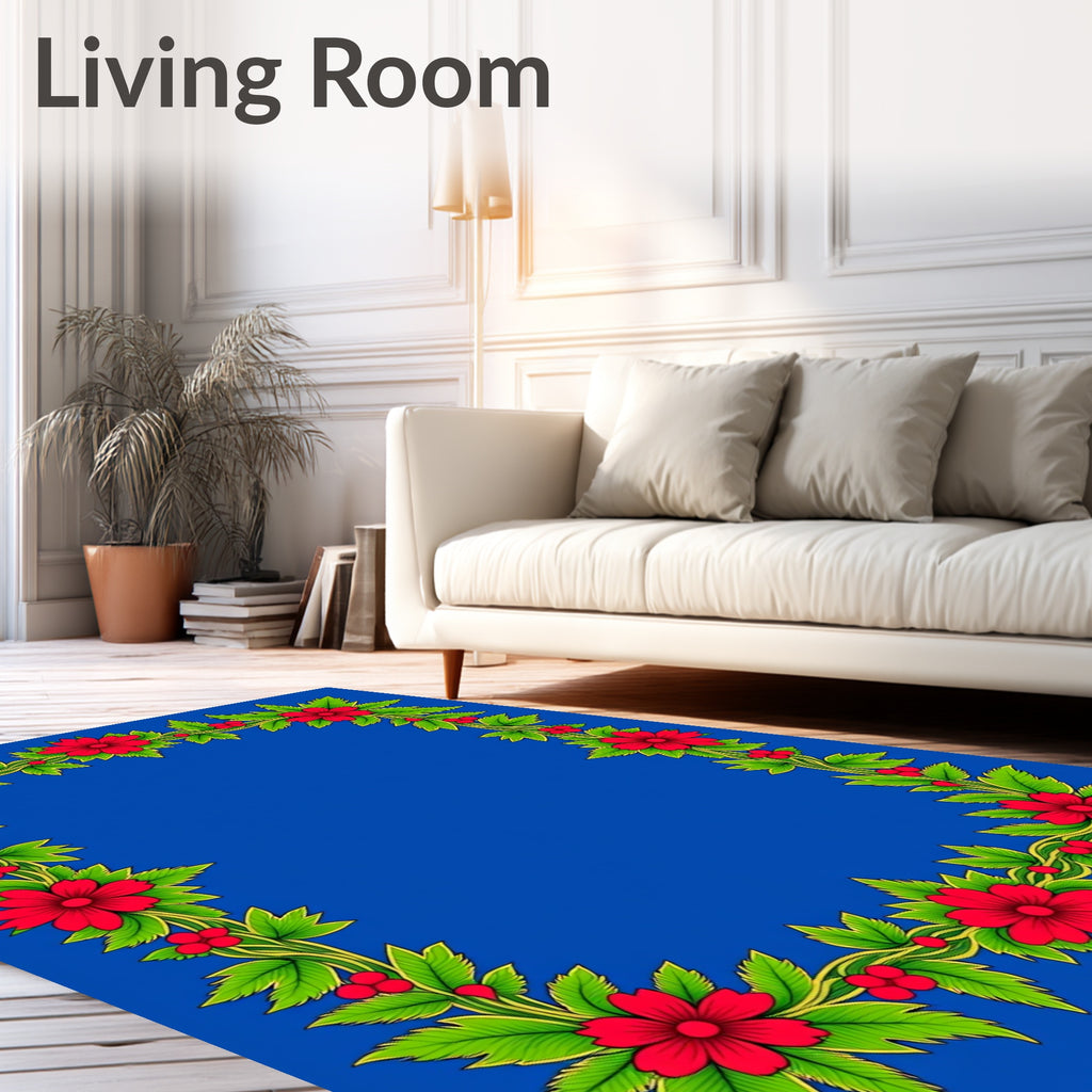 Vibrant Floral Vine Border Design Rug