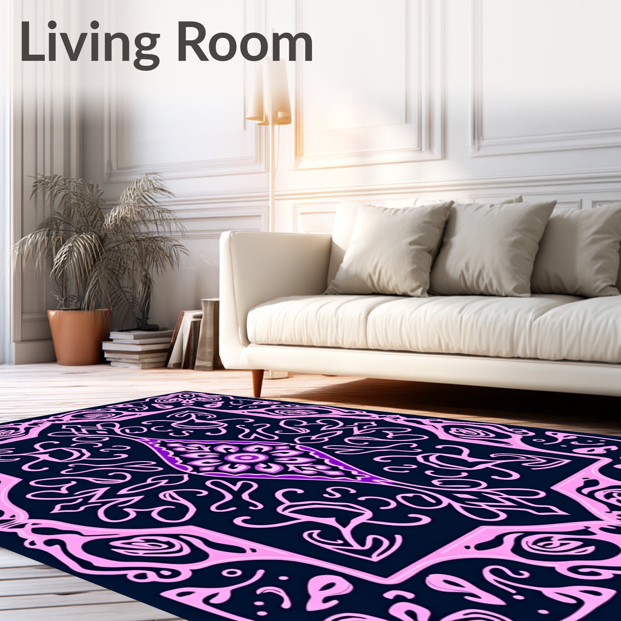 Intricate Floral Pink Violet Outline Rug
