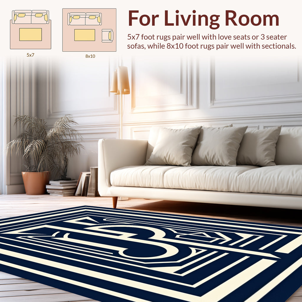 Deep Blue Geometric Art Deco Design Rug