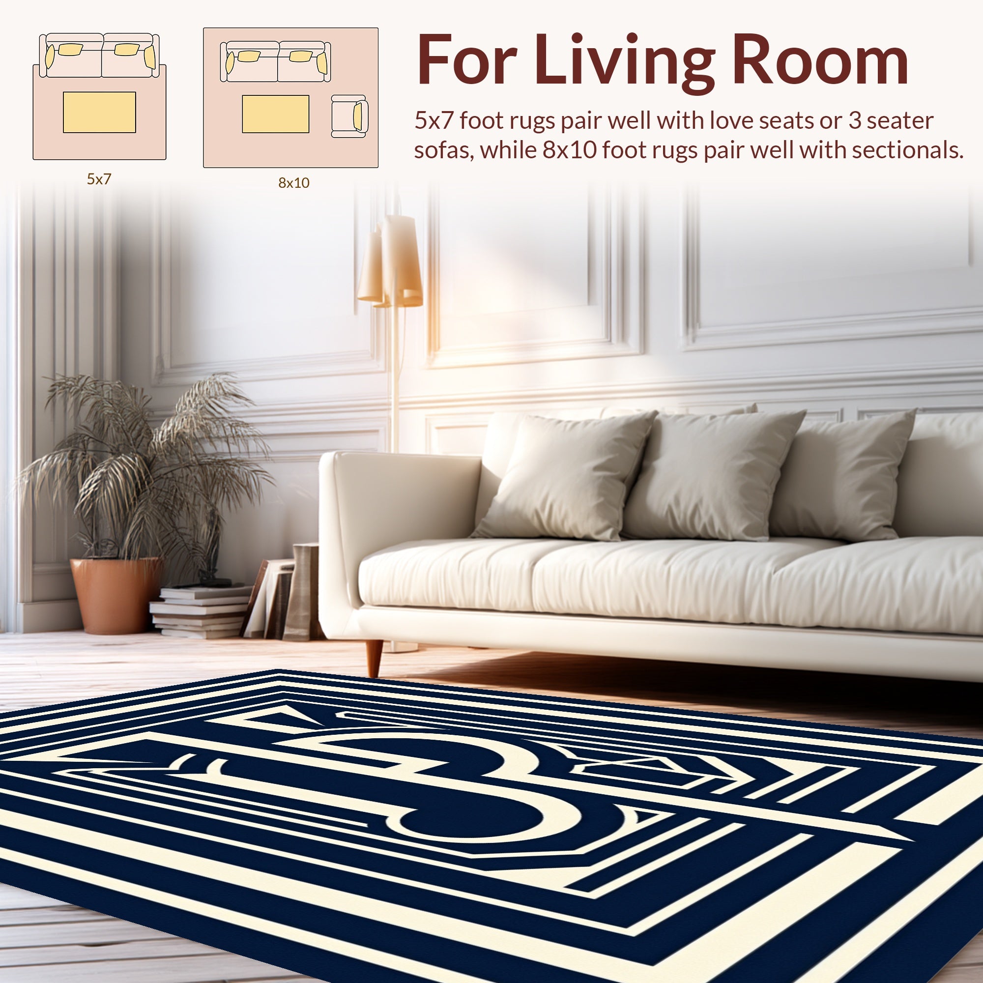 Deep Blue Geometric Art Deco Design Rug