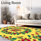 Red Floral Wreath Patterned Yellow Rug