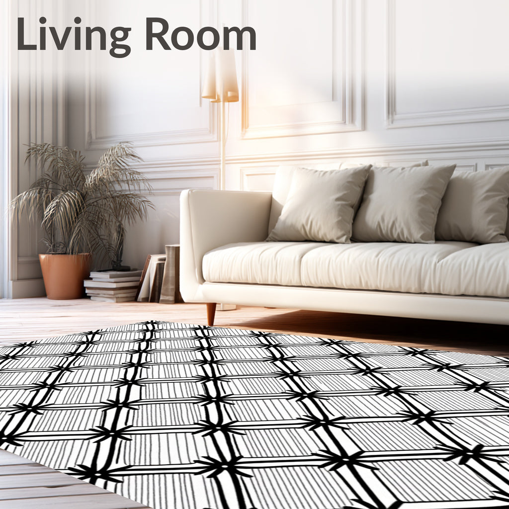 Monochrome Starburst Diamond Pattern Rug
