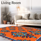 Ornate Blue Teal Orange Pattern Rug