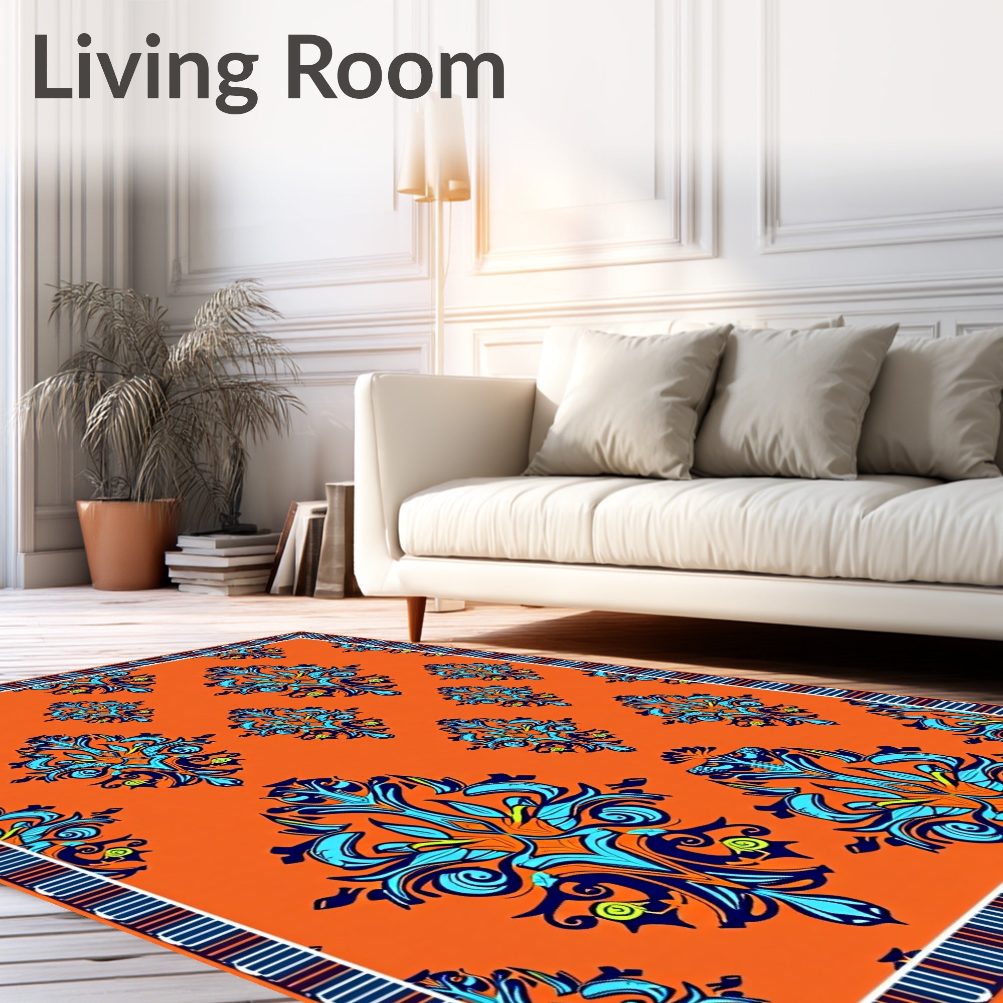 Ornate Blue Teal Orange Pattern Rug