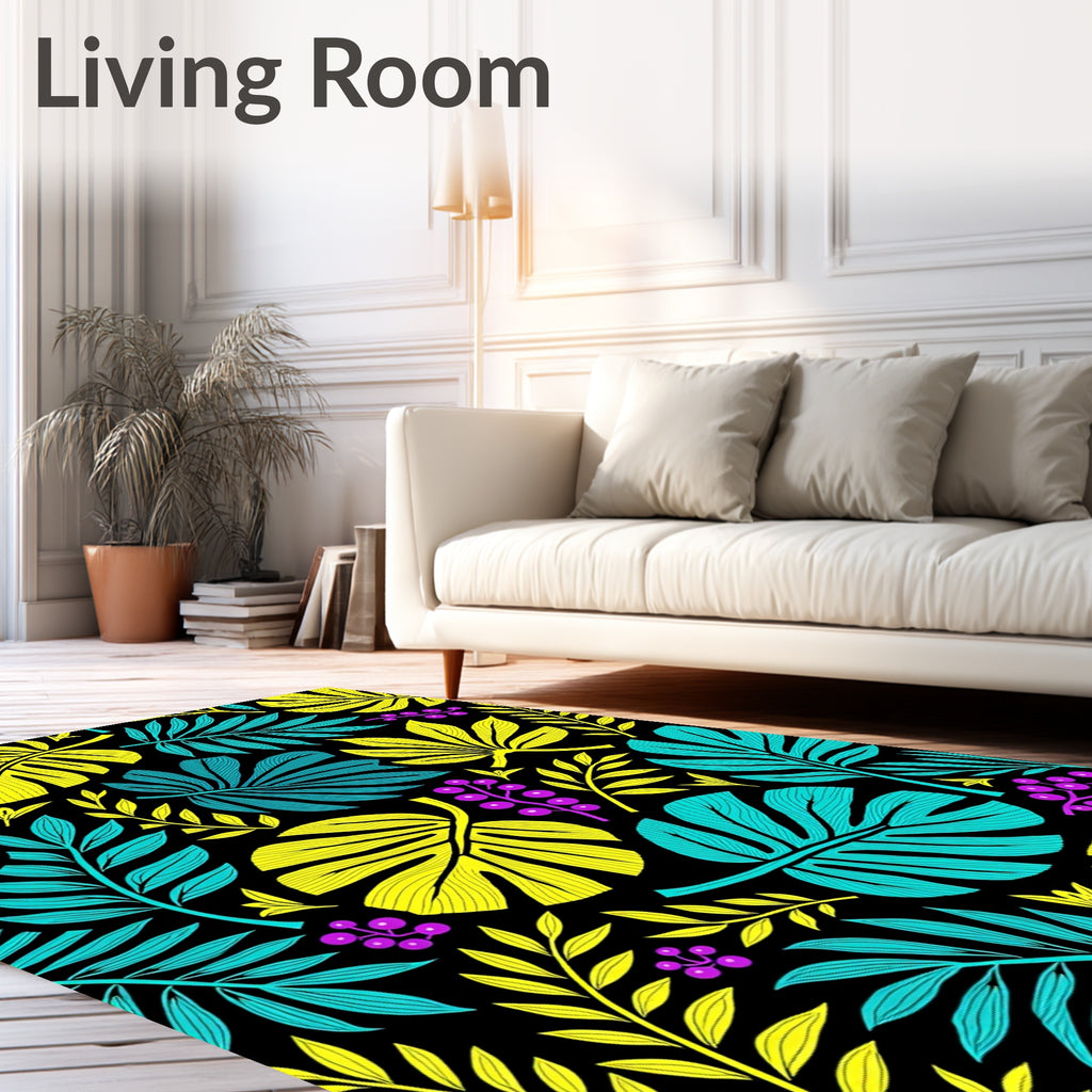 Vibrant Tropical Leaf Berry Collage Rug