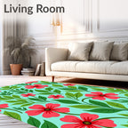 Coral Flower Foliage Garden Rug