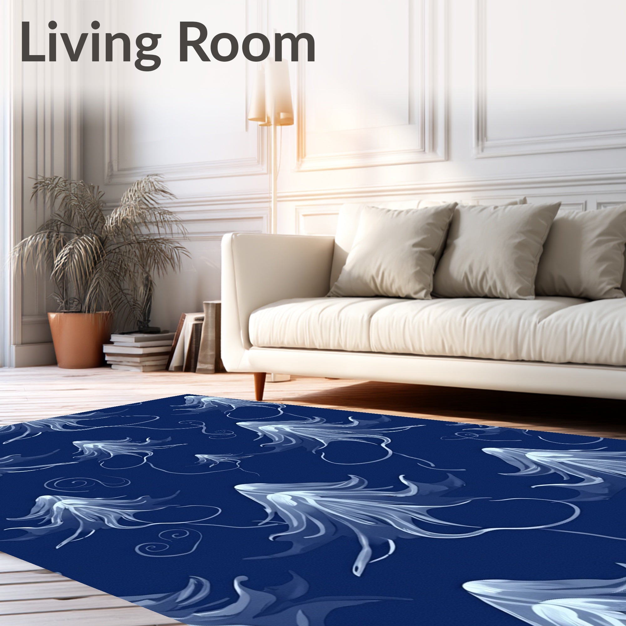 Ethereal Deep Blue Jellyfish Pattern Rug