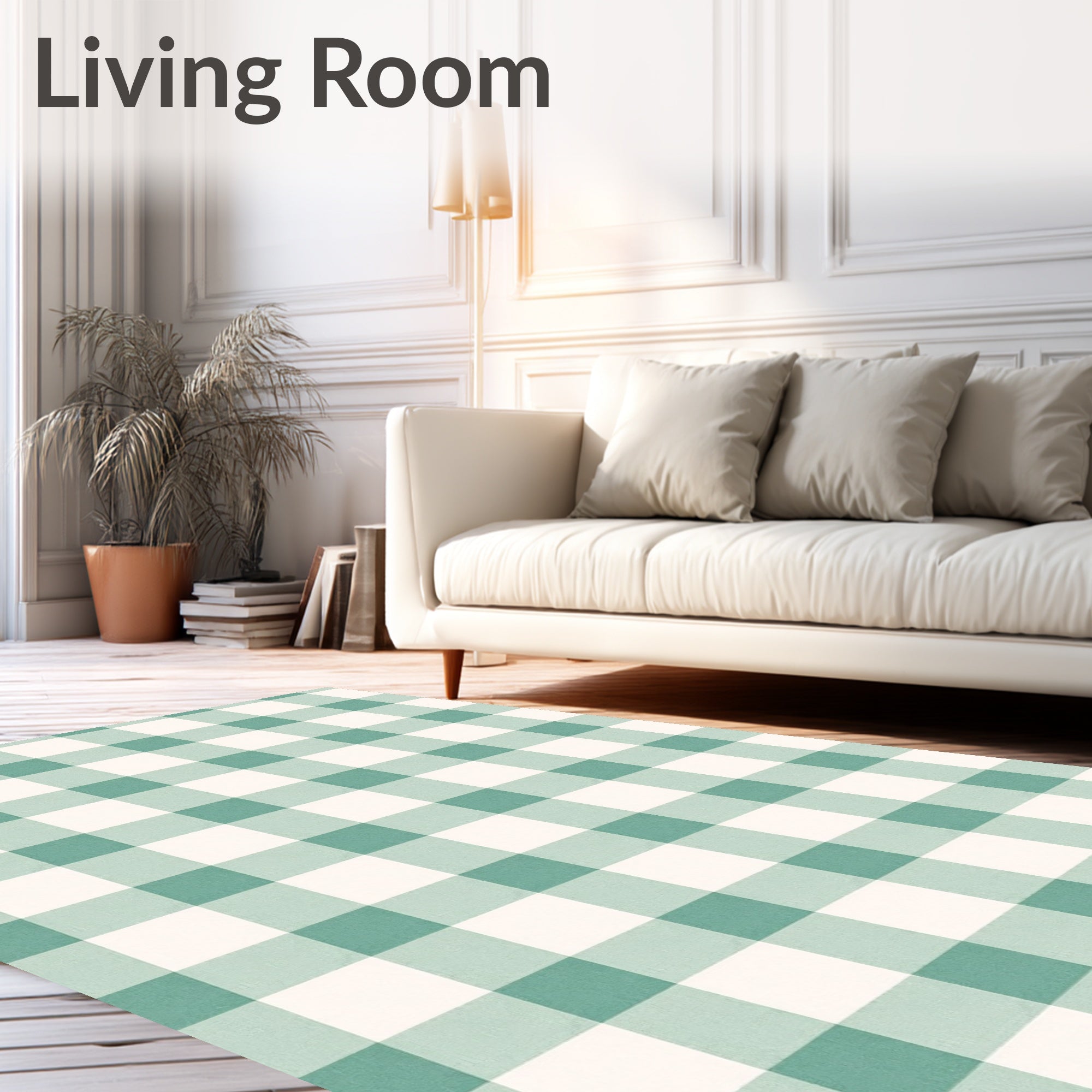 Classic Green White Gingham Pattern Rug