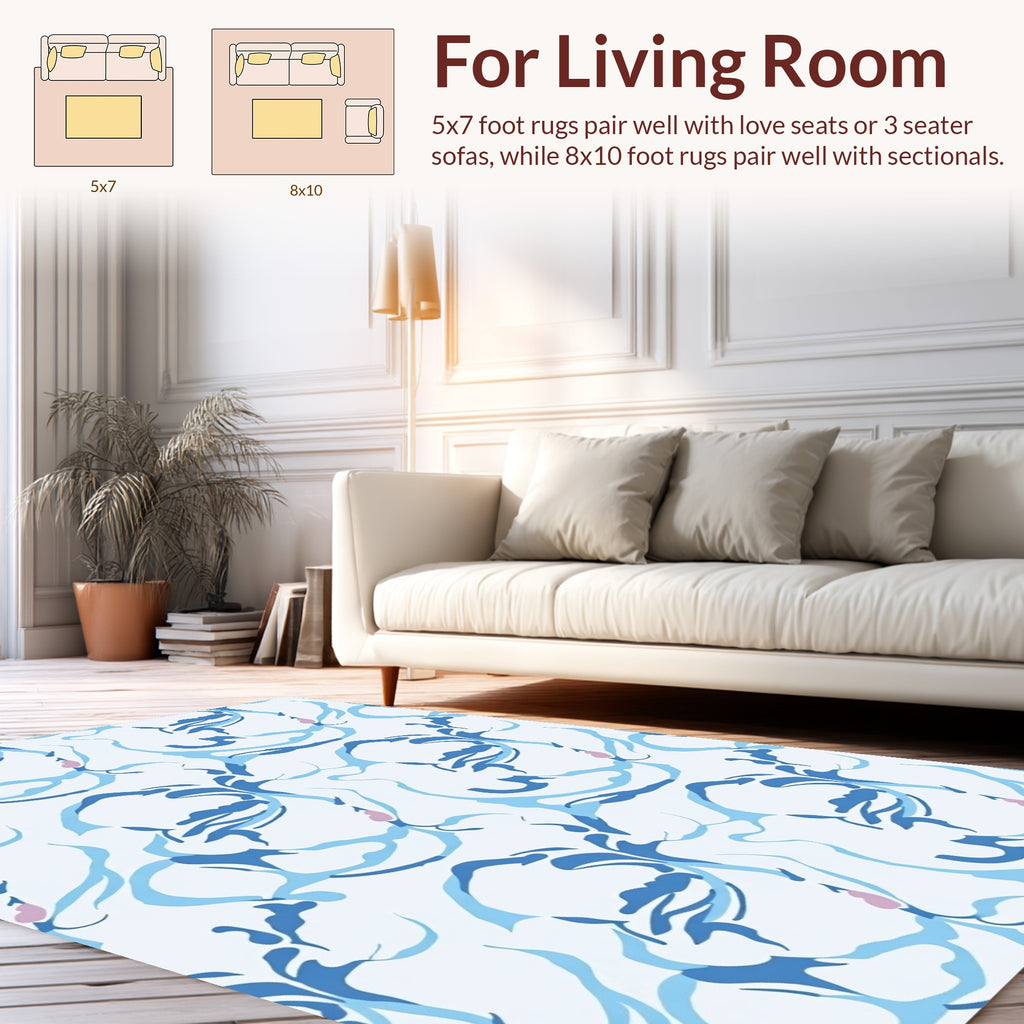 Abstract Blue Floral Swirl Pattern Rug