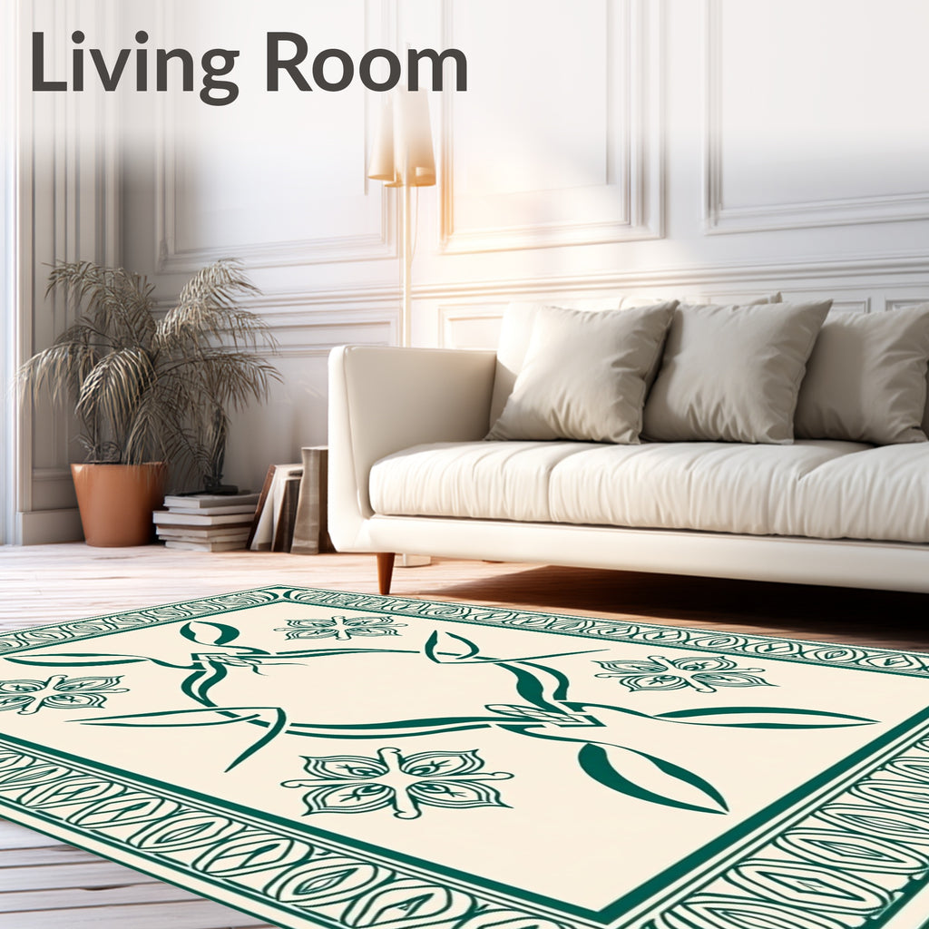 Elegant Emerald Floral Abstract Design Rug