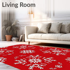 Red White Winter Snowflake Mandala Rug