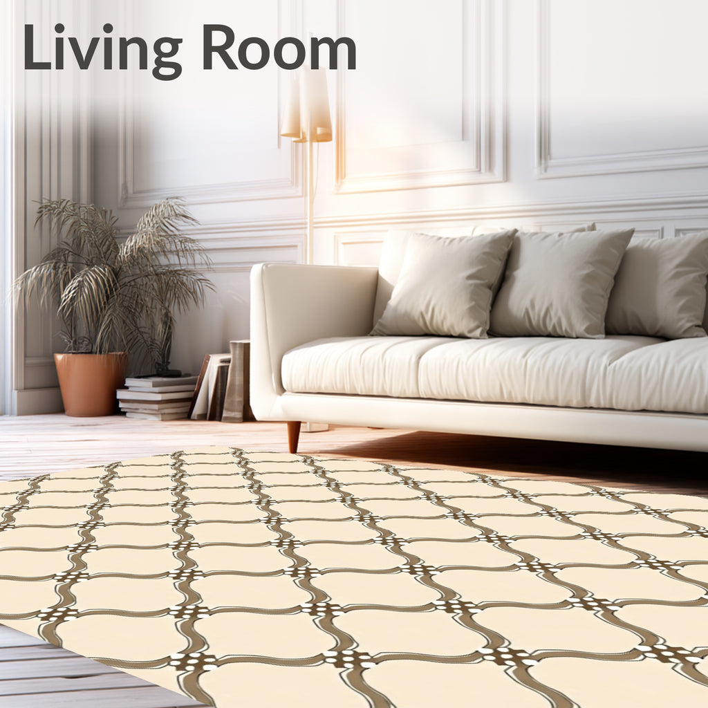 Ornate Lattice Patterned Neutral Rug