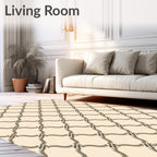 Ornate Lattice Patterned Neutral Rug