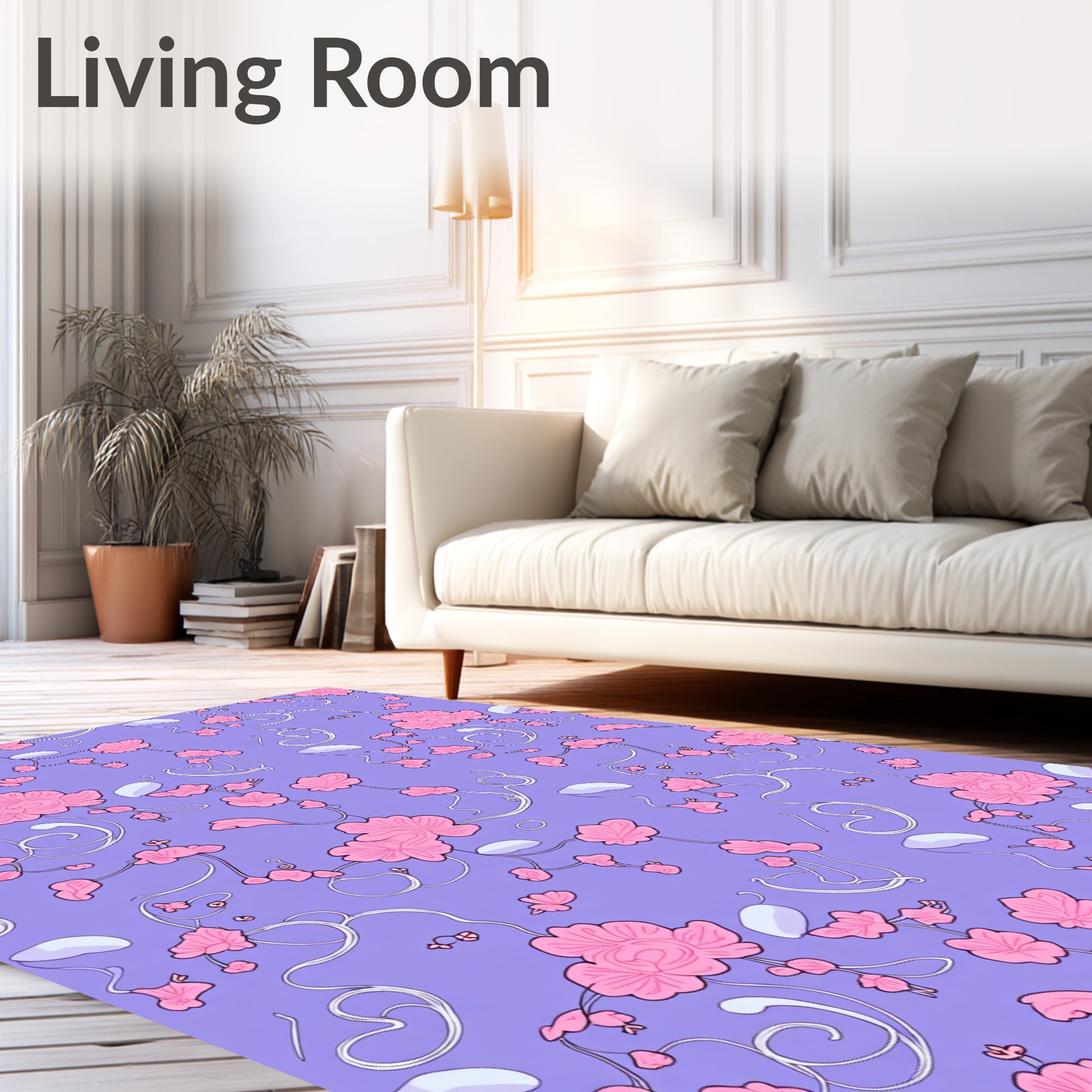 Pink Floral Swirls Lavender Pattern Rug
