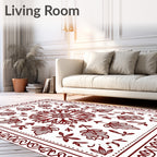 Drawn Floral Mandala With Border Design Rug
