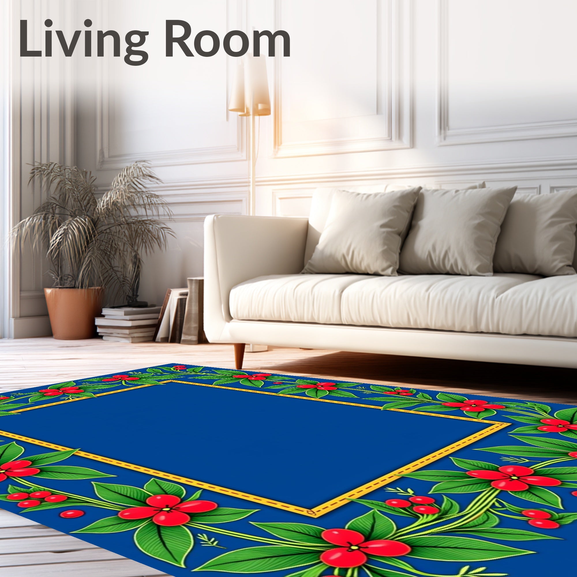 Bold Red Floral Vine Border Design Rug