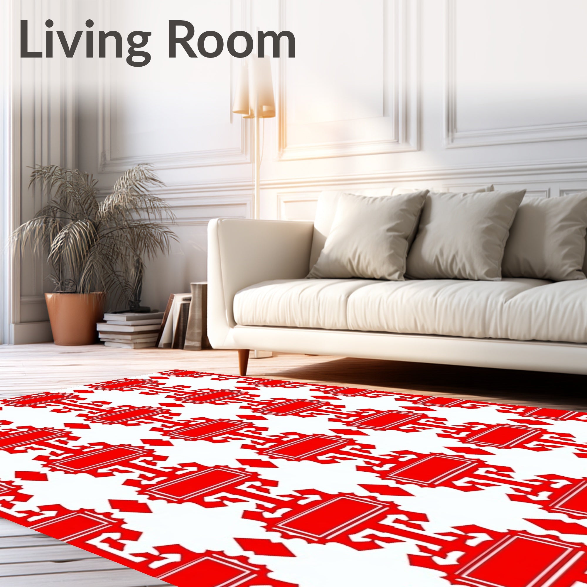 Red Rectangular Ornate Geometric Design Rug