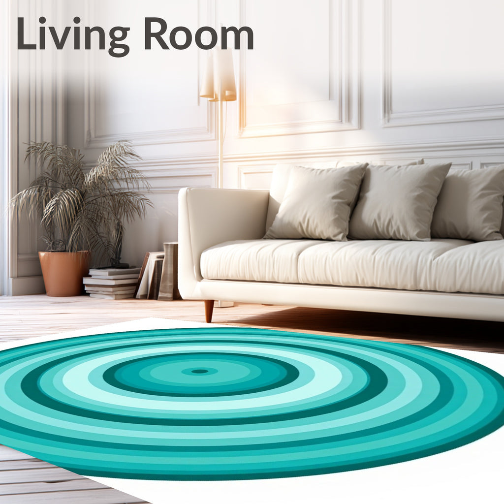 Teal Concentric Circles Abstract Rug