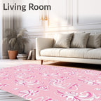 Pink White Swirl Floral Art Nouveau Rug
