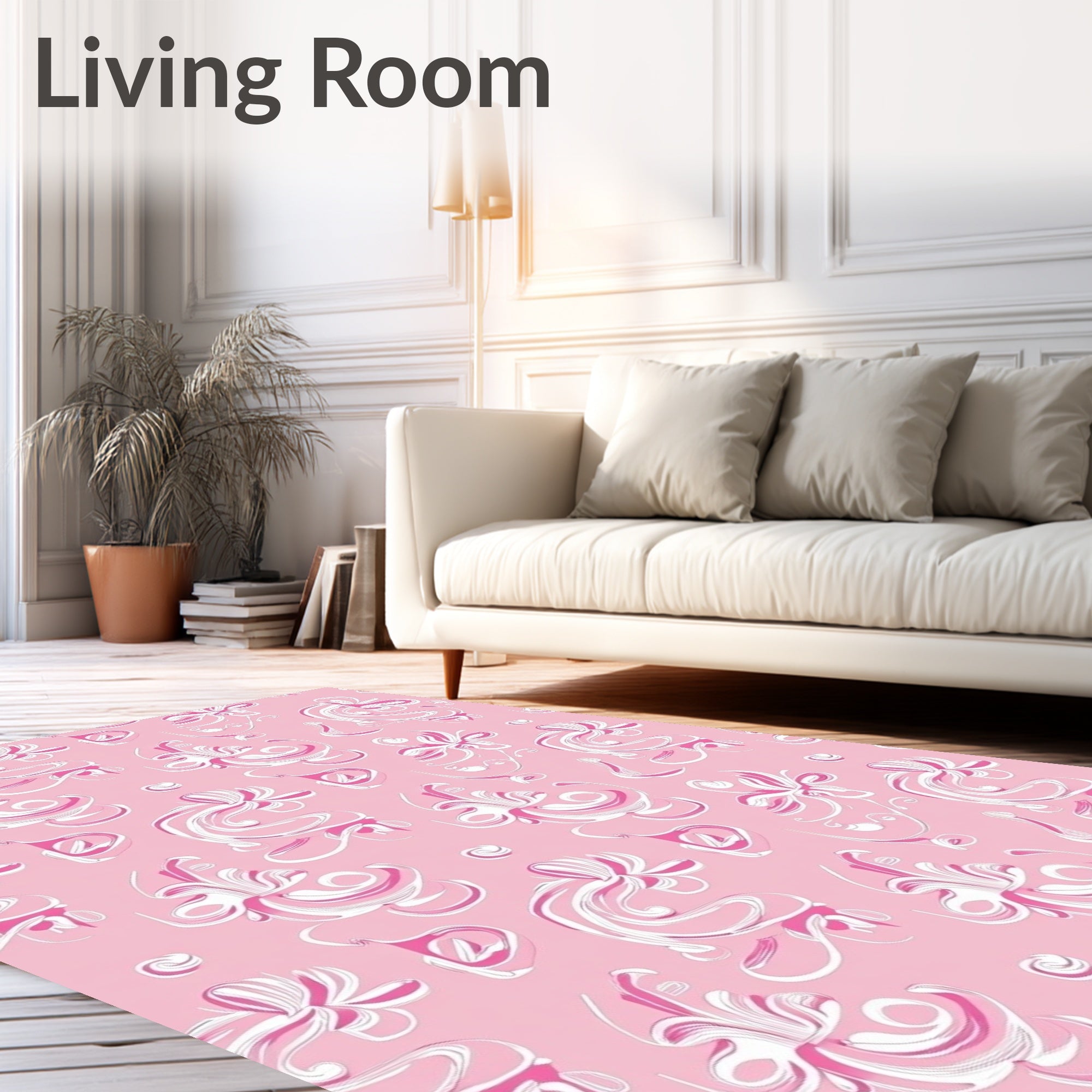 Pink White Swirl Floral Art Nouveau Rug
