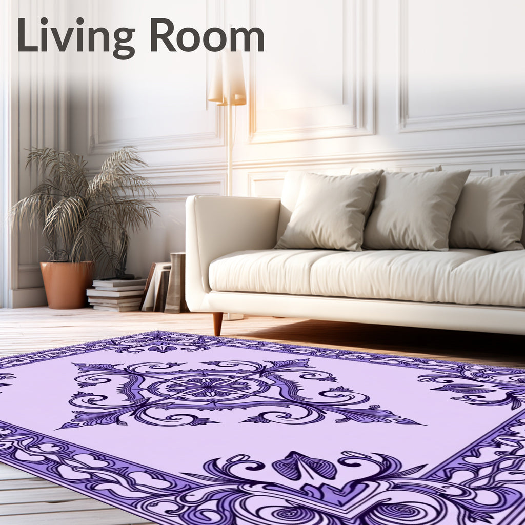 Ornate Lavender Lilac Floral Pattern Rug