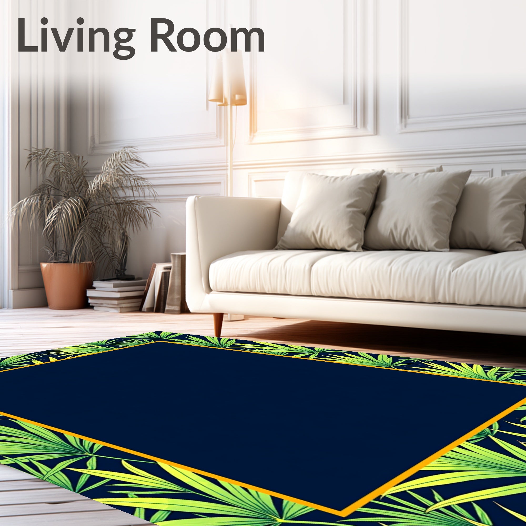 Green Leaf Patterned Tropical Design Rug