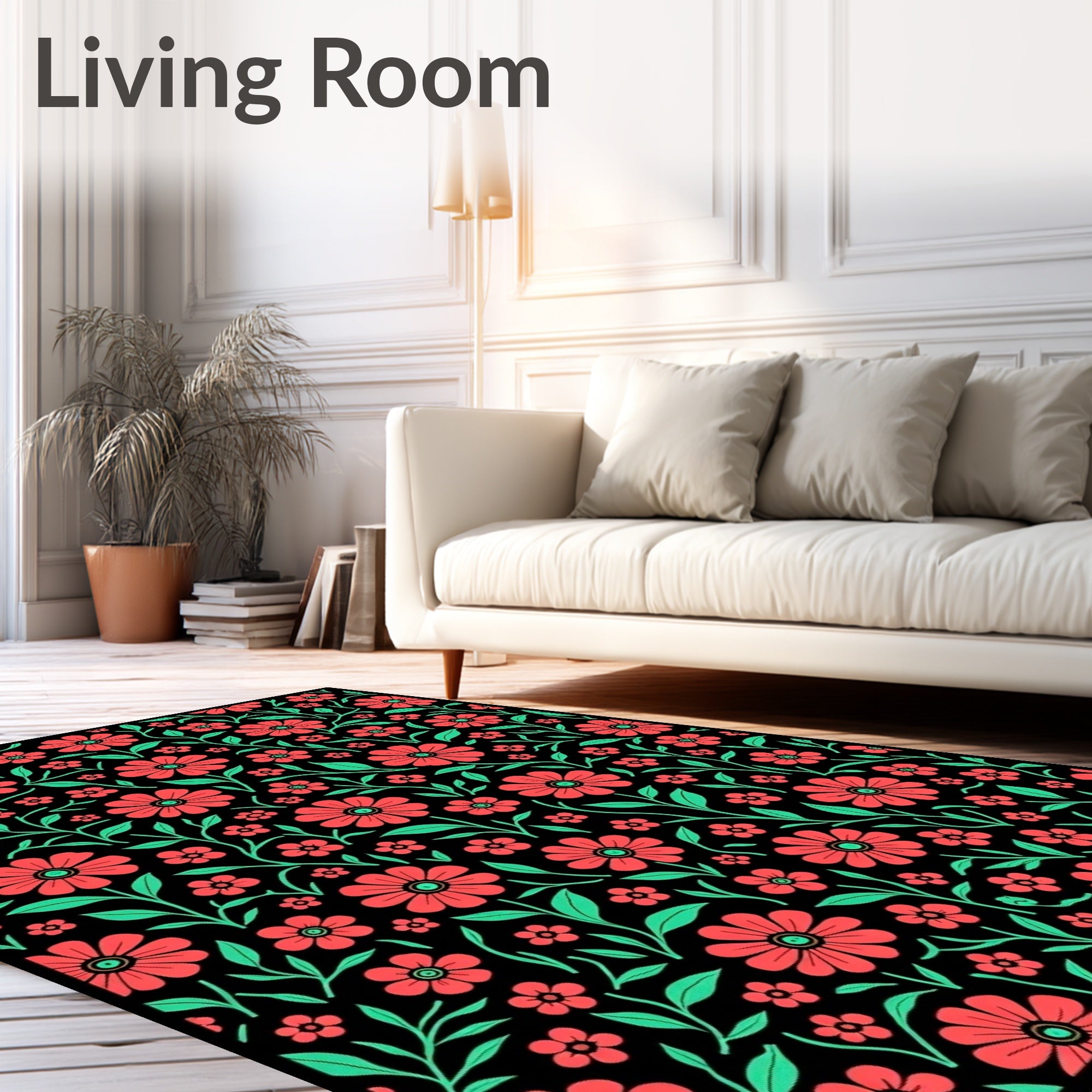Red Floral Vines Pattern Rug