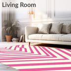 Pink White Chevron Stripe Design Rug