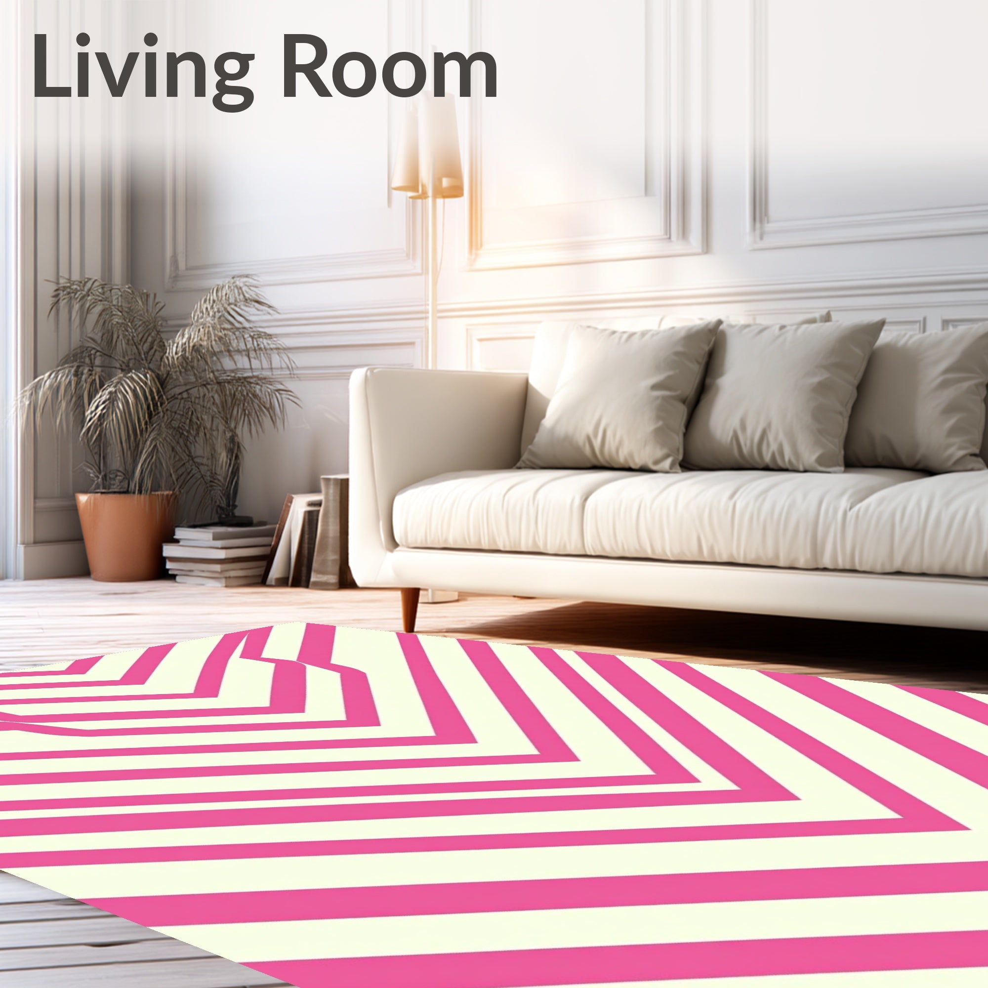 Pink White Chevron Stripe Design Rug