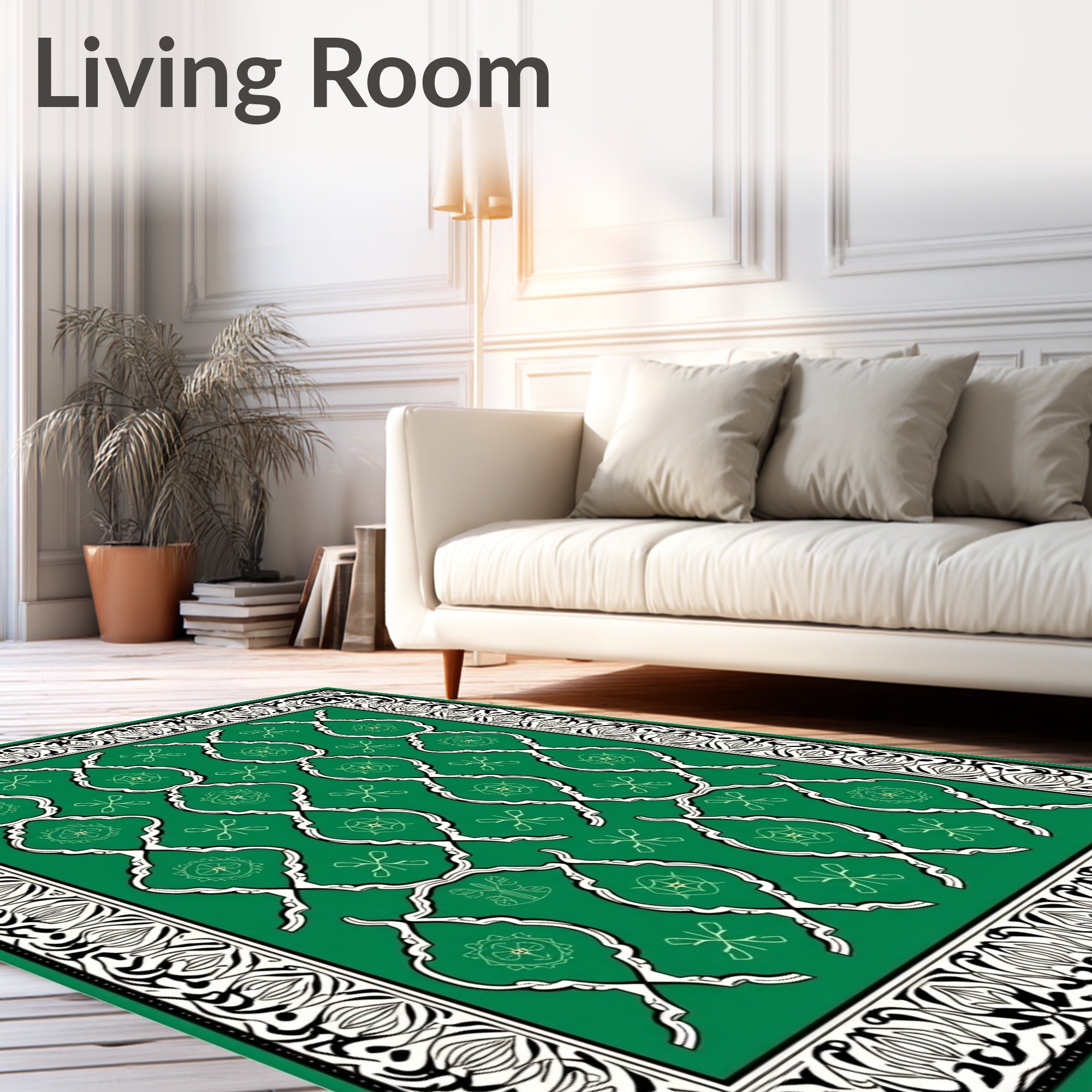 Intricate Floral Patterned Emerald Rug