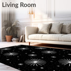 Radiant Starburst Pattern Black White Rug