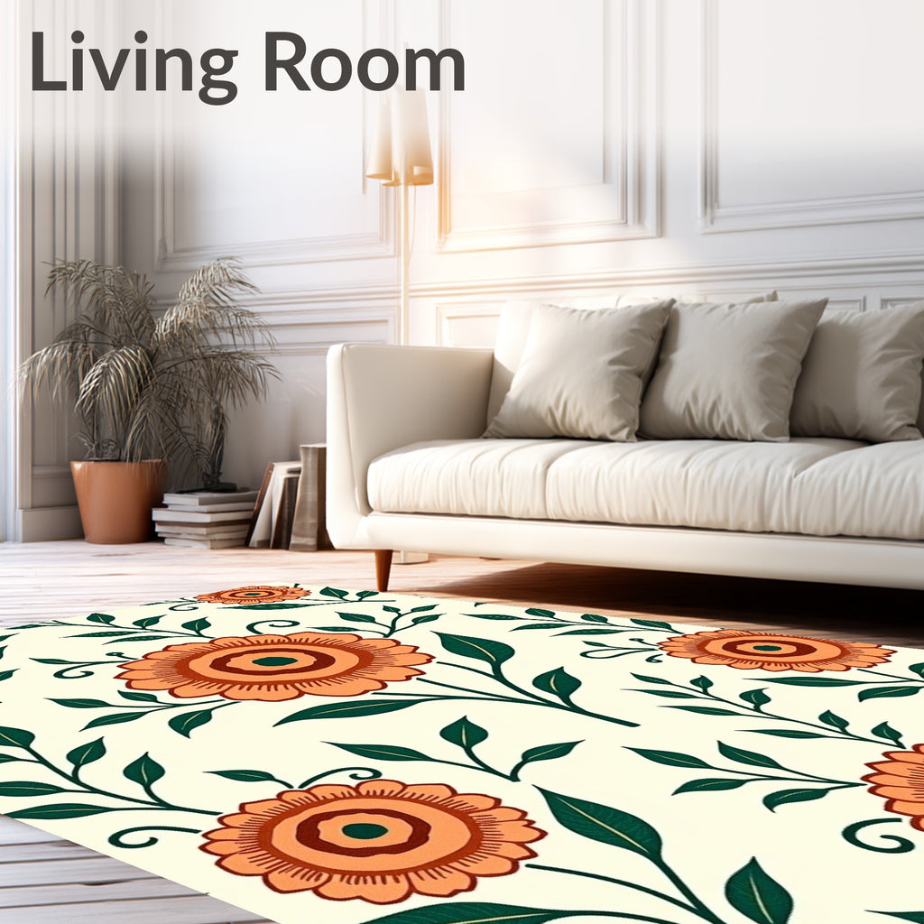 Orange Blossom Vines On Cream Rug