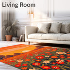 Retro Floral Sunset Meadow Rug