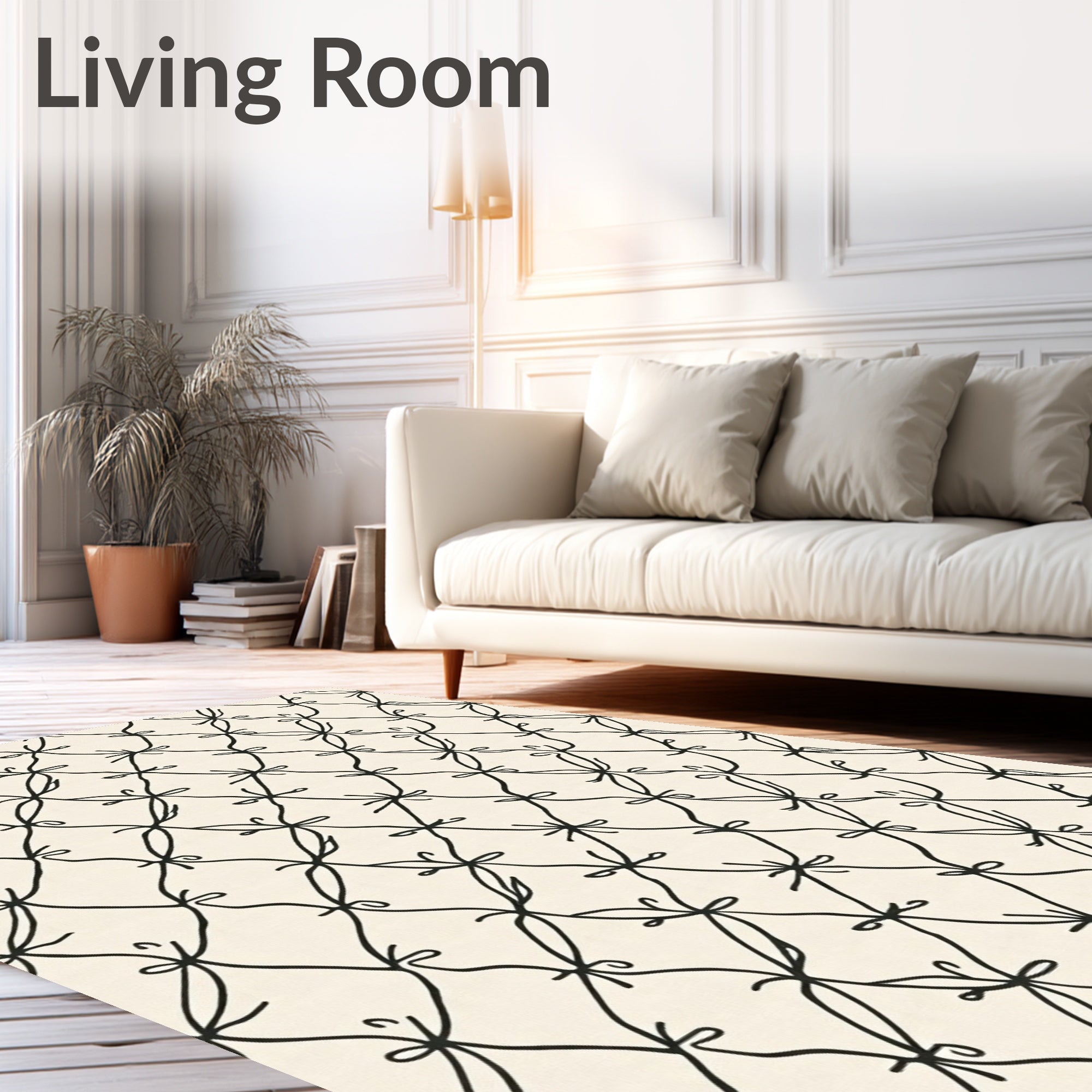 Black Ribbon Bow Lattice Pattern Rug