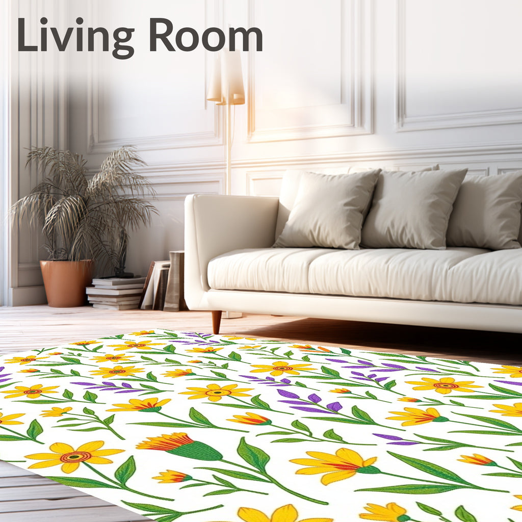 Yellow and Purple Floral Pattern Design Rug
