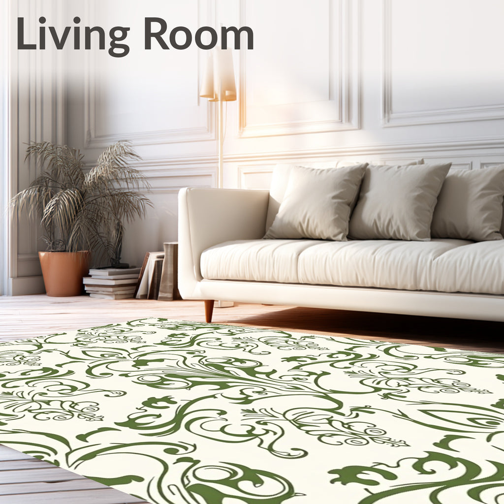 Green Floral Damask Pattern Rug