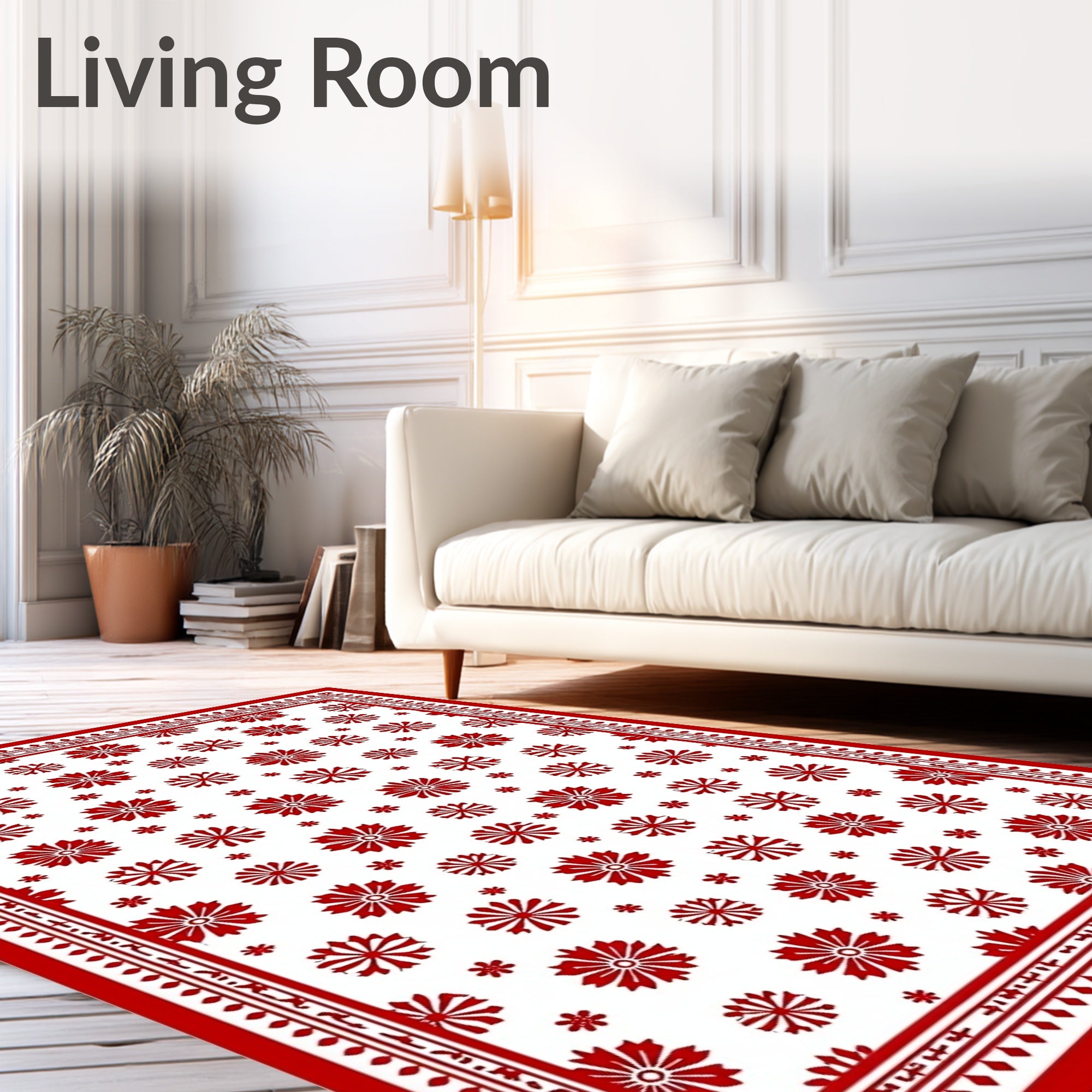Red Floral All-Over Bordered Rug