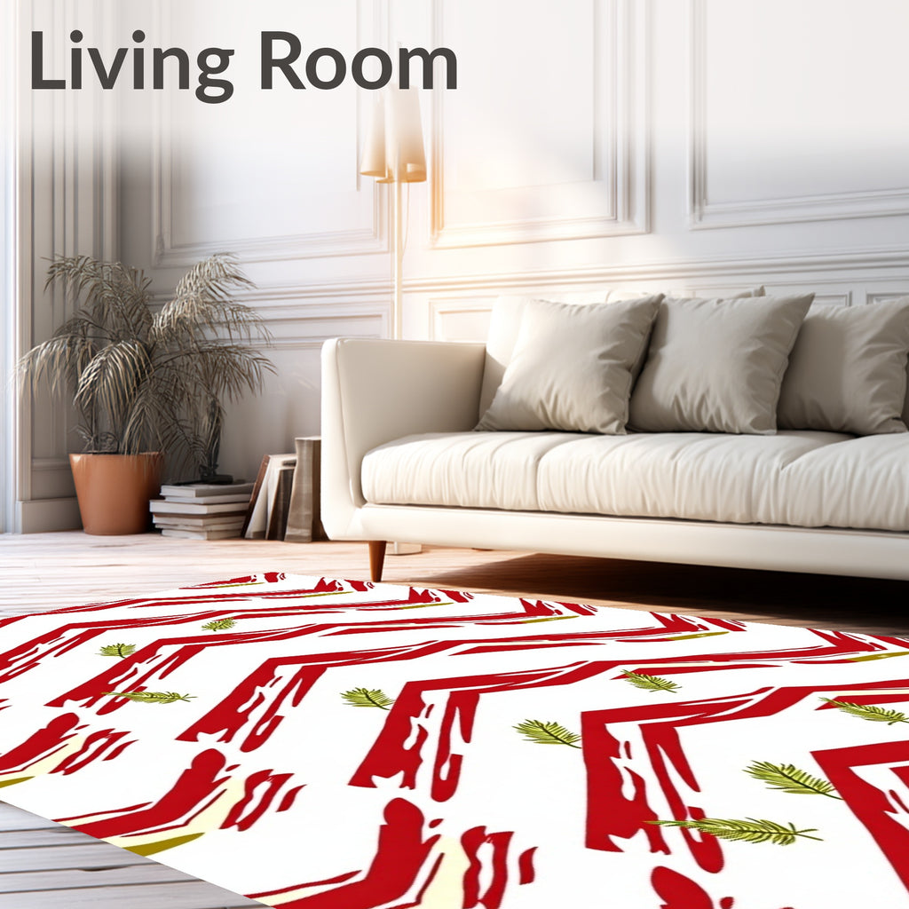 Bold Red Chevron Abstract Design Rug