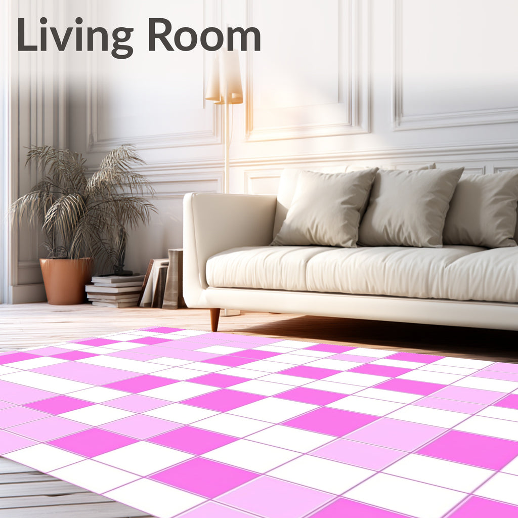 Playful Pink White Grid Pattern Rug